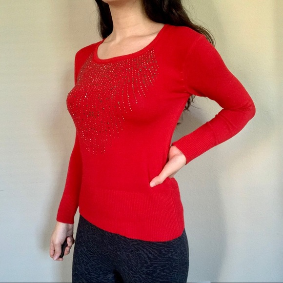 RHINESTONE RED SWEATER TOP - Picture 2 of 6